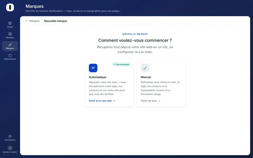 Le mode Automatique s'appuie sur Brandfetch à partir de votre domaine.