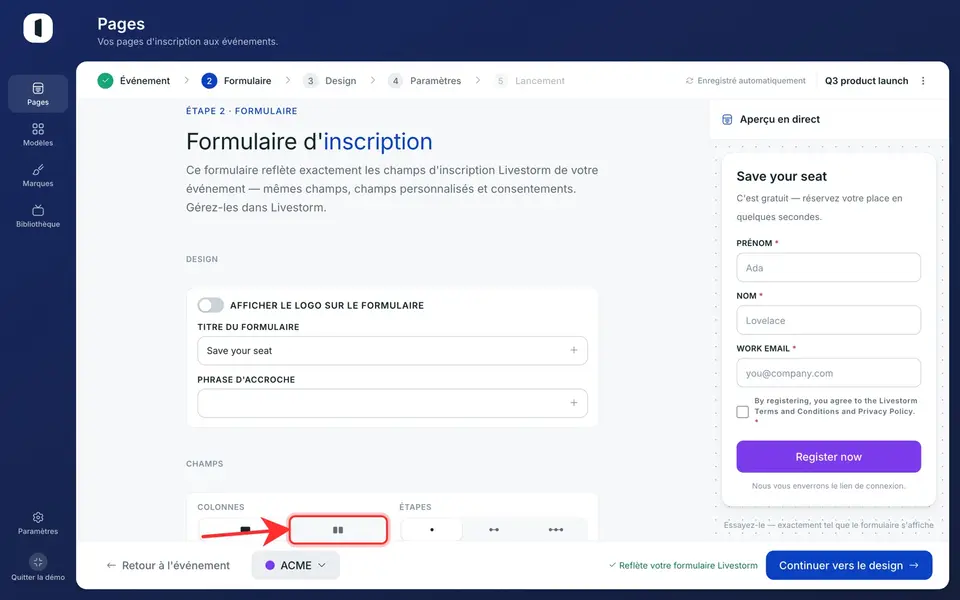 Prénom et Nom partagent désormais la même ligne dans l'aperçu.