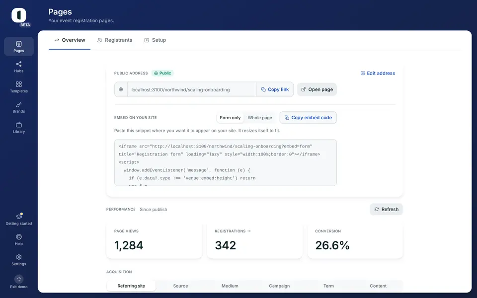 Open a published page and select the “Overview” tab.