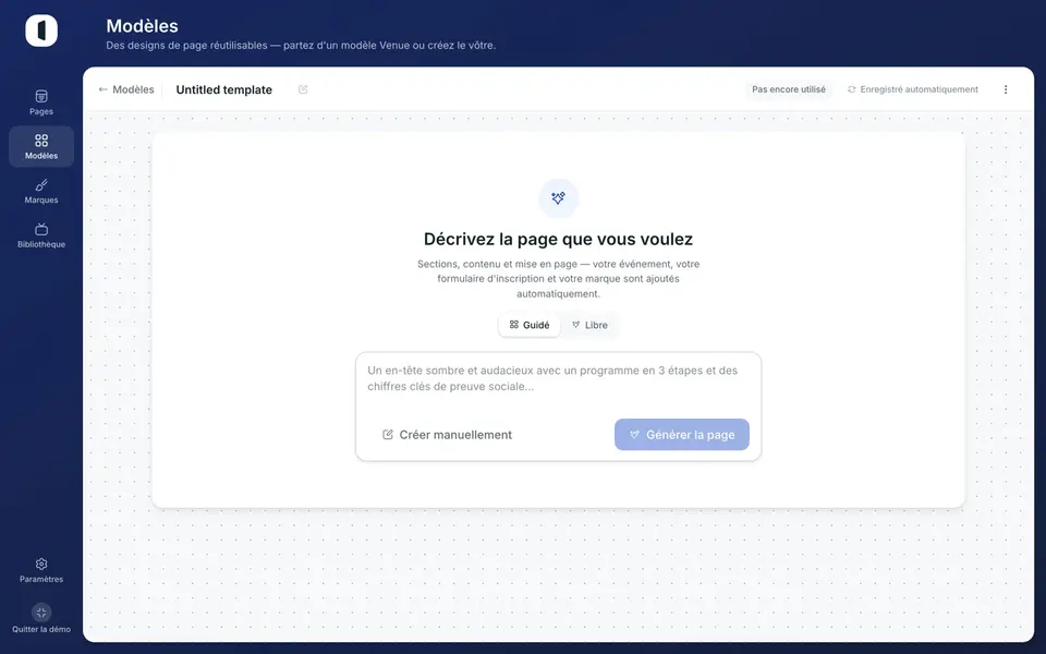 Cliquez sur « Nouveau modèle » pour en créer un — vierge, ou dupliqué depuis un modèle existant.